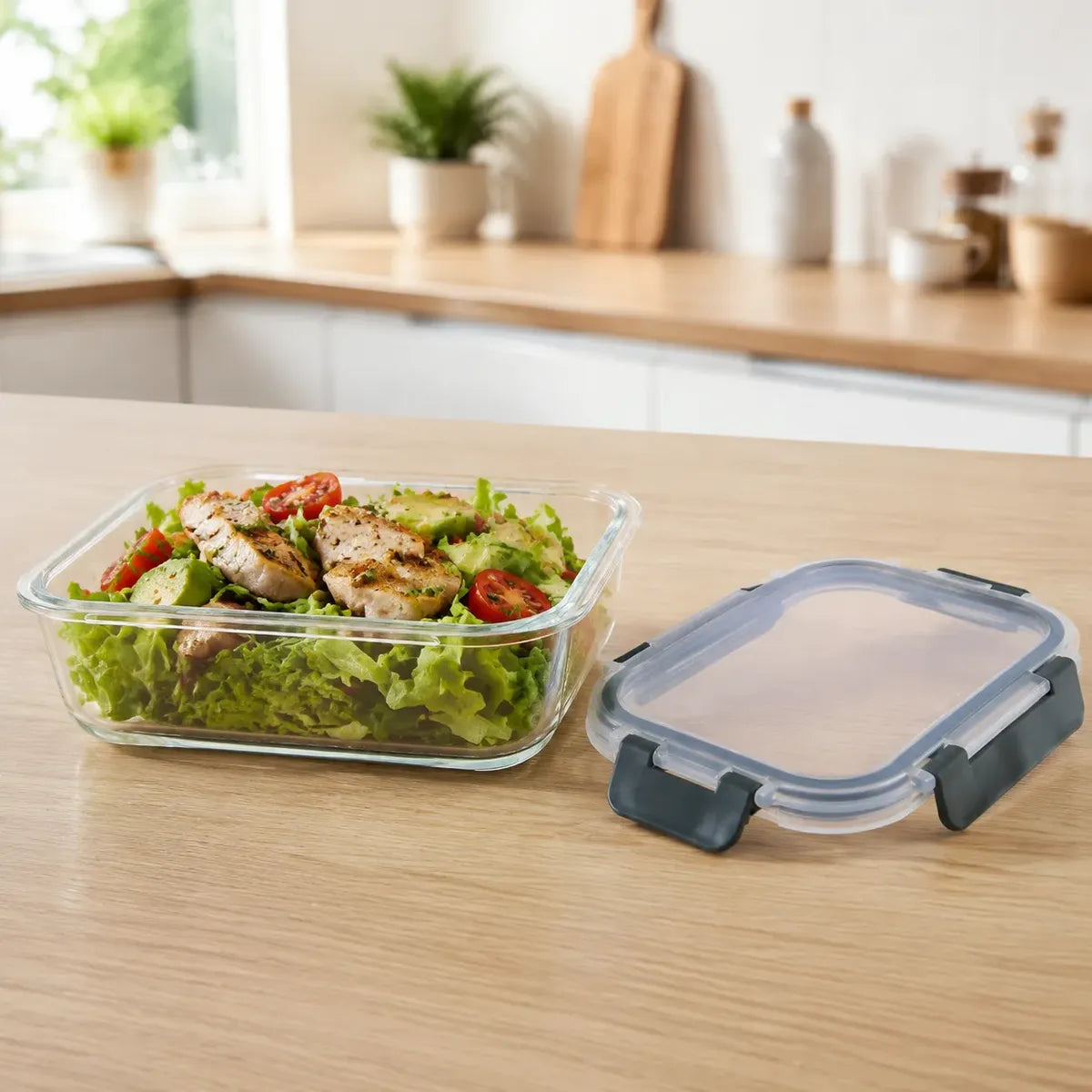 Set 4 Tupper Hermético Vidrio 370ml