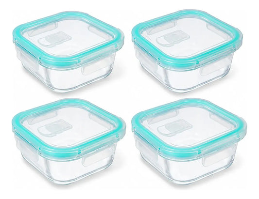 Set 4 Tupper Hermético Vidrio 520ml Transparente