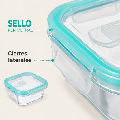 Set 4 Tupper Hermético Vidrio 520ml Transparente
