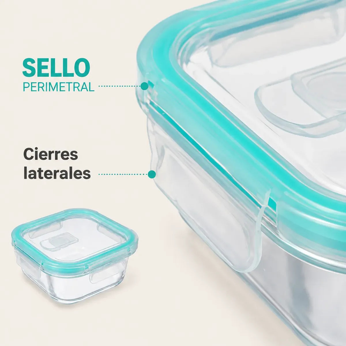 Set 4 Tupper Hermético Vidrio 520ml Transparente