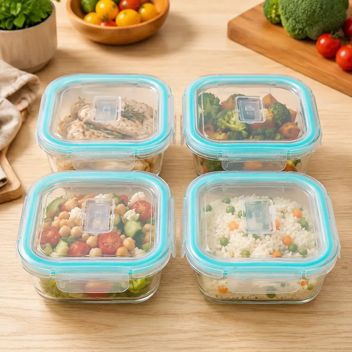 Set 4 Tupper Hermético Vidrio 520ml Transparente