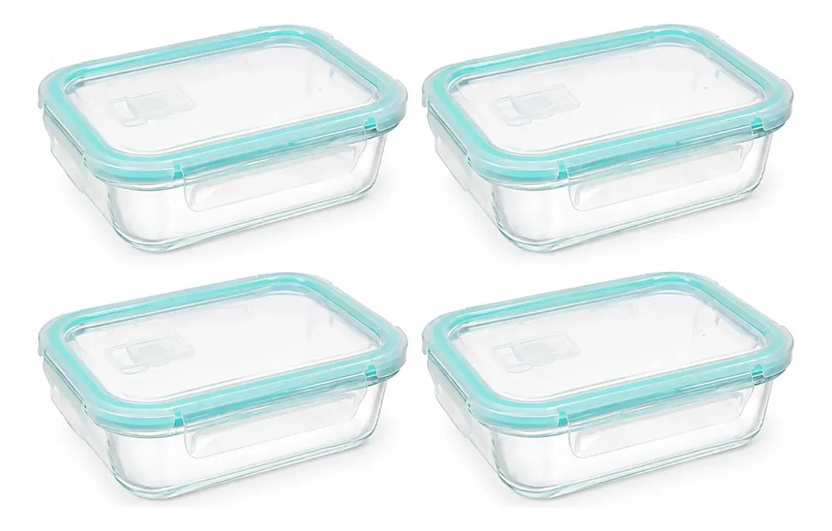 Set 4 Tupper Hermético Vidrio 640 Ml