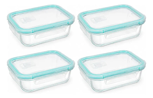 Set 4 Tupper Hermético Vidrio 640 Ml