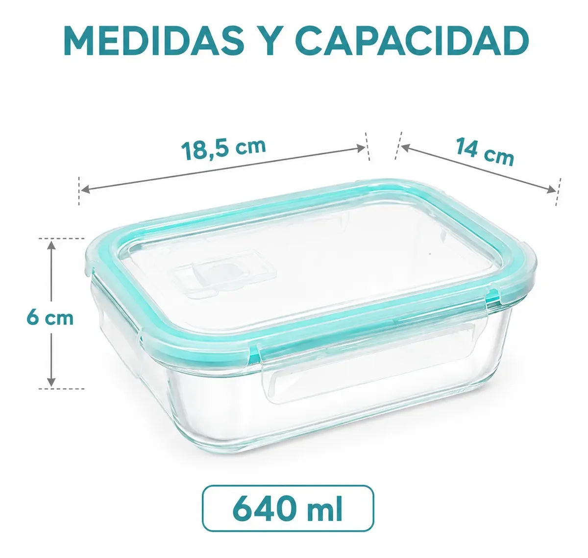 Set 4 Tupper Hermético Vidrio 640 Ml