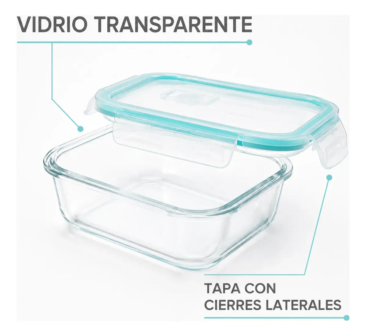 Set 4 Tupper Hermético Vidrio 640 Ml