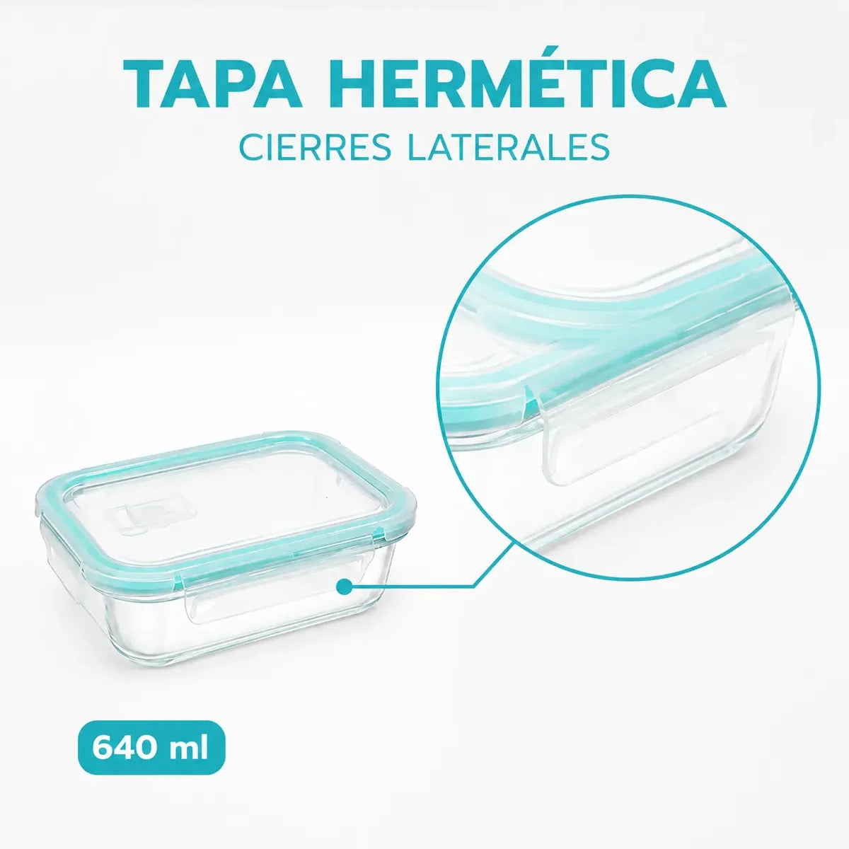 Set 4 Tupper Hermético Vidrio 640 Ml