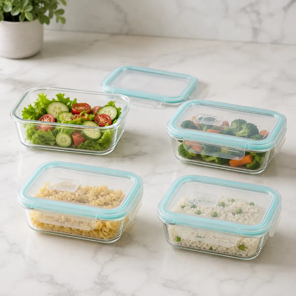 Set 4 Tupper Hermético Vidrio 640 Ml