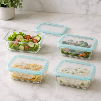 Set 4 Tupper Hermético Vidrio 640 Ml