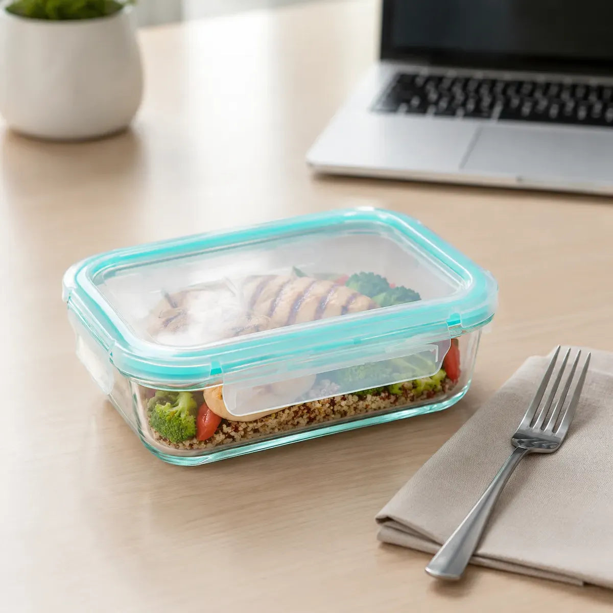 Set 4 Tupper Hermético Vidrio 640 Ml
