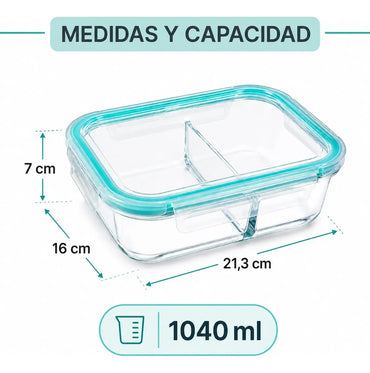 Tupper Hermético Vidrio 1040ml Transparente