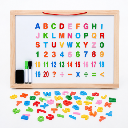 Letras números marcadores y borrador incluidos en juego educativo