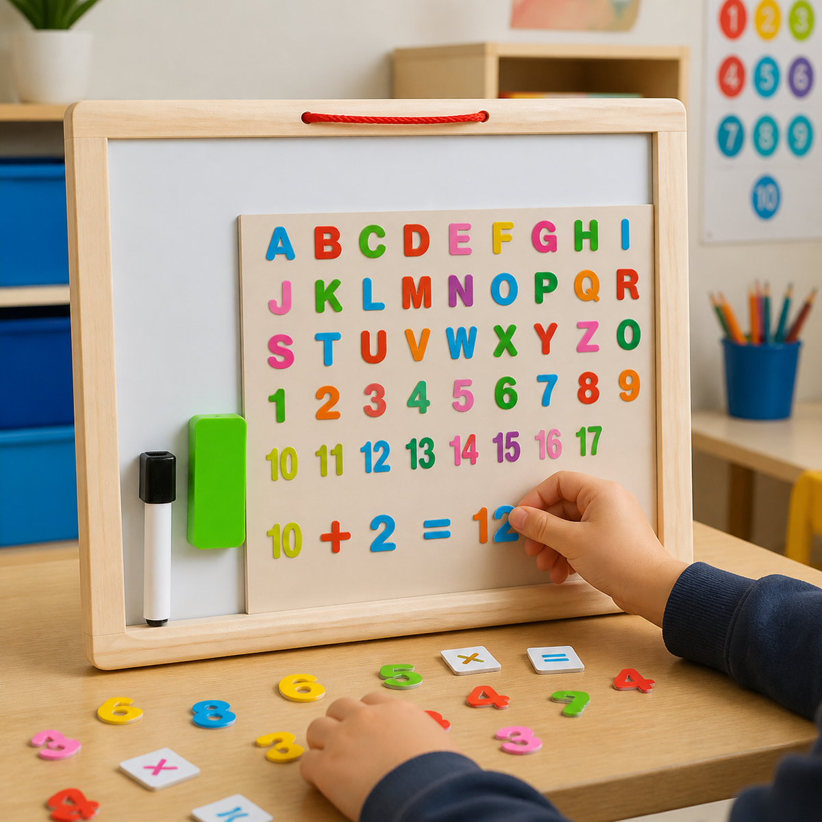 Niño practicando números con juego educativo magnético