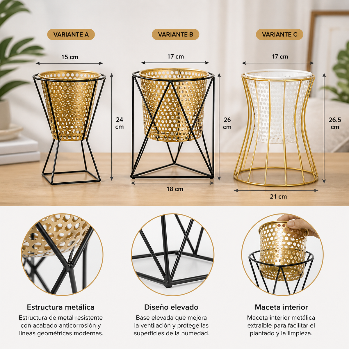 Detalles de estructura y maceta interior