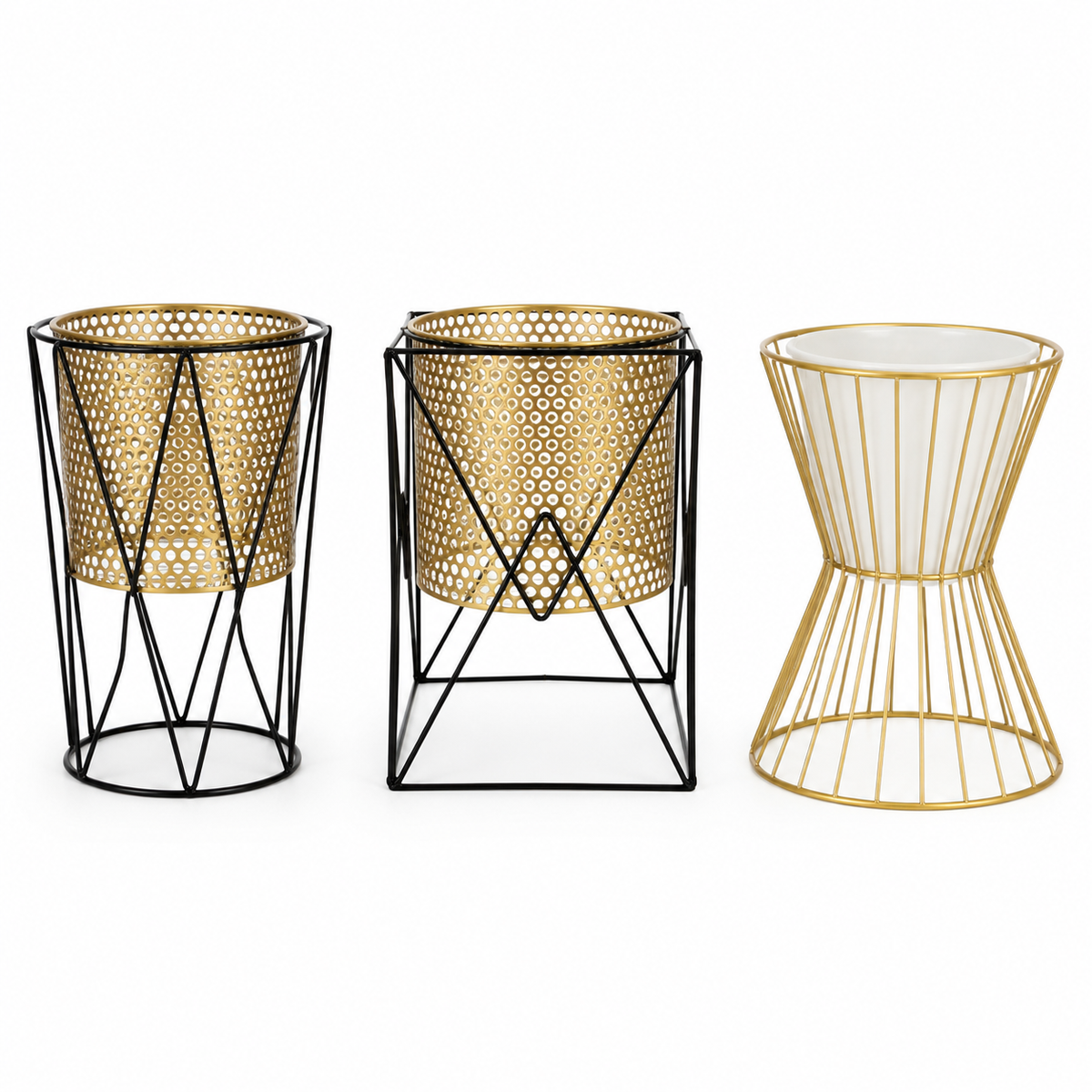 Maceteros decorativos metálicos en tres diseños