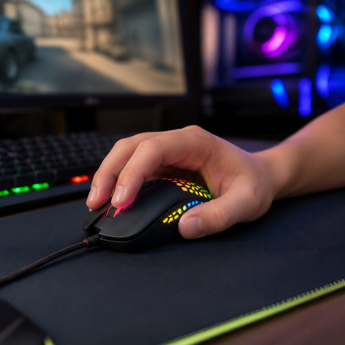 Uso ergonómico de mouse gamer alámbrico