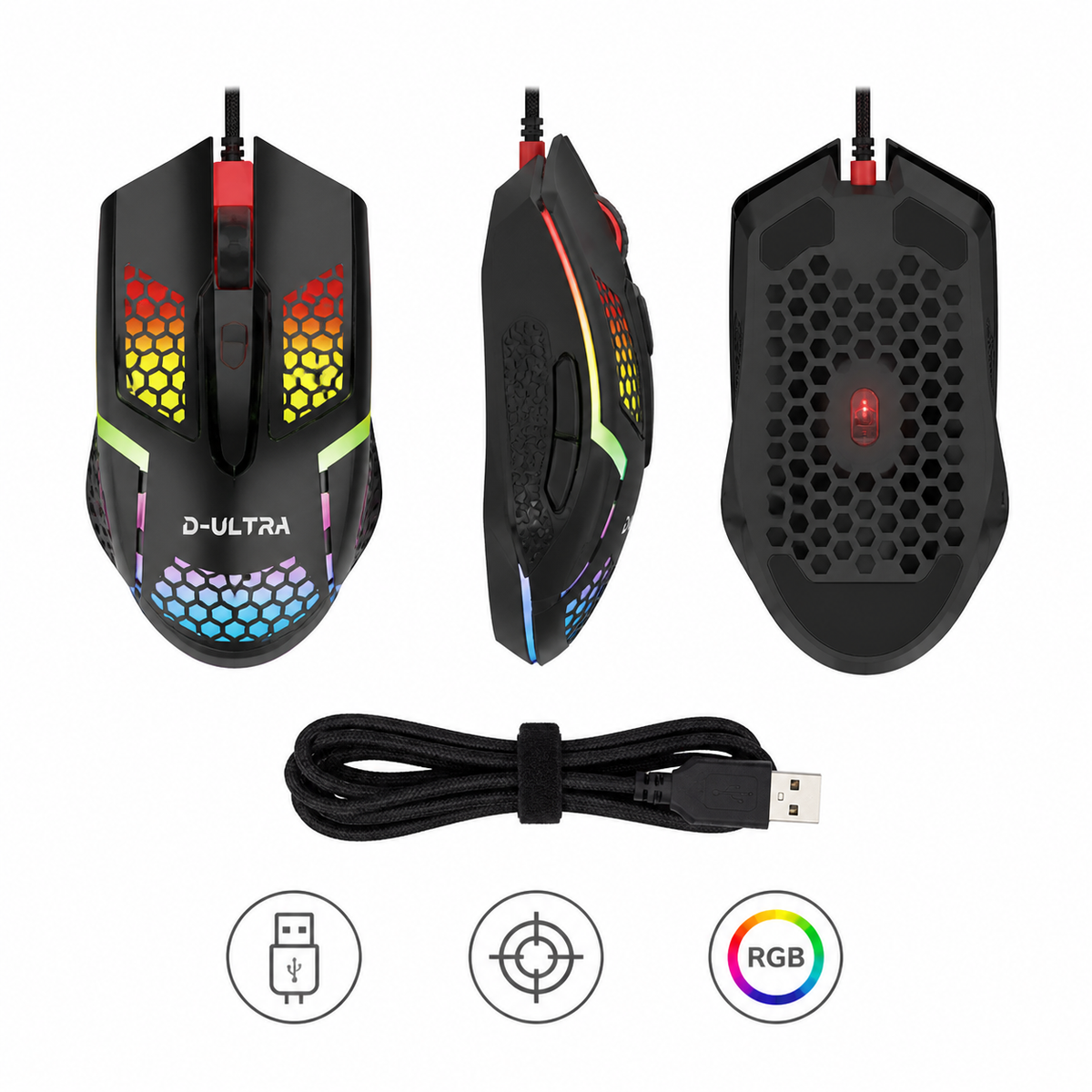 Vistas y funciones del mouse gamer RGB