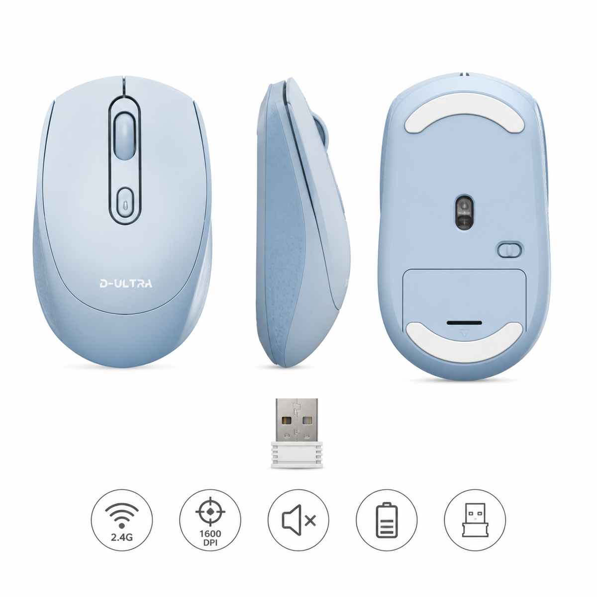Vistas y receptor del mouse inalámbrico