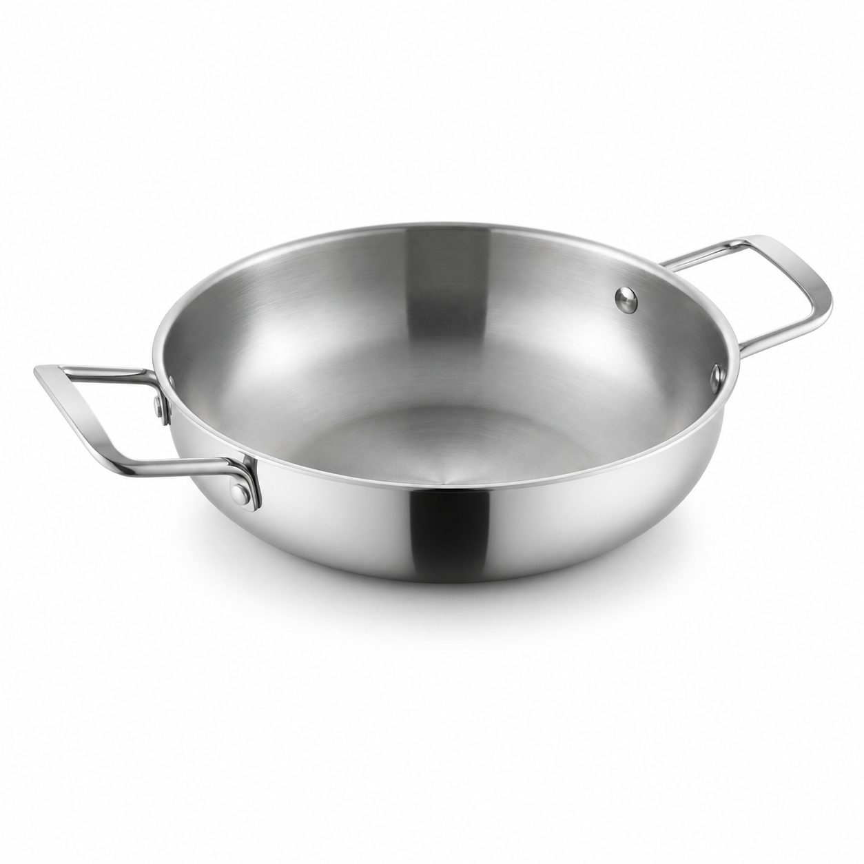 Olla baja de acero inoxidable con asas 26 cm fondo blanco