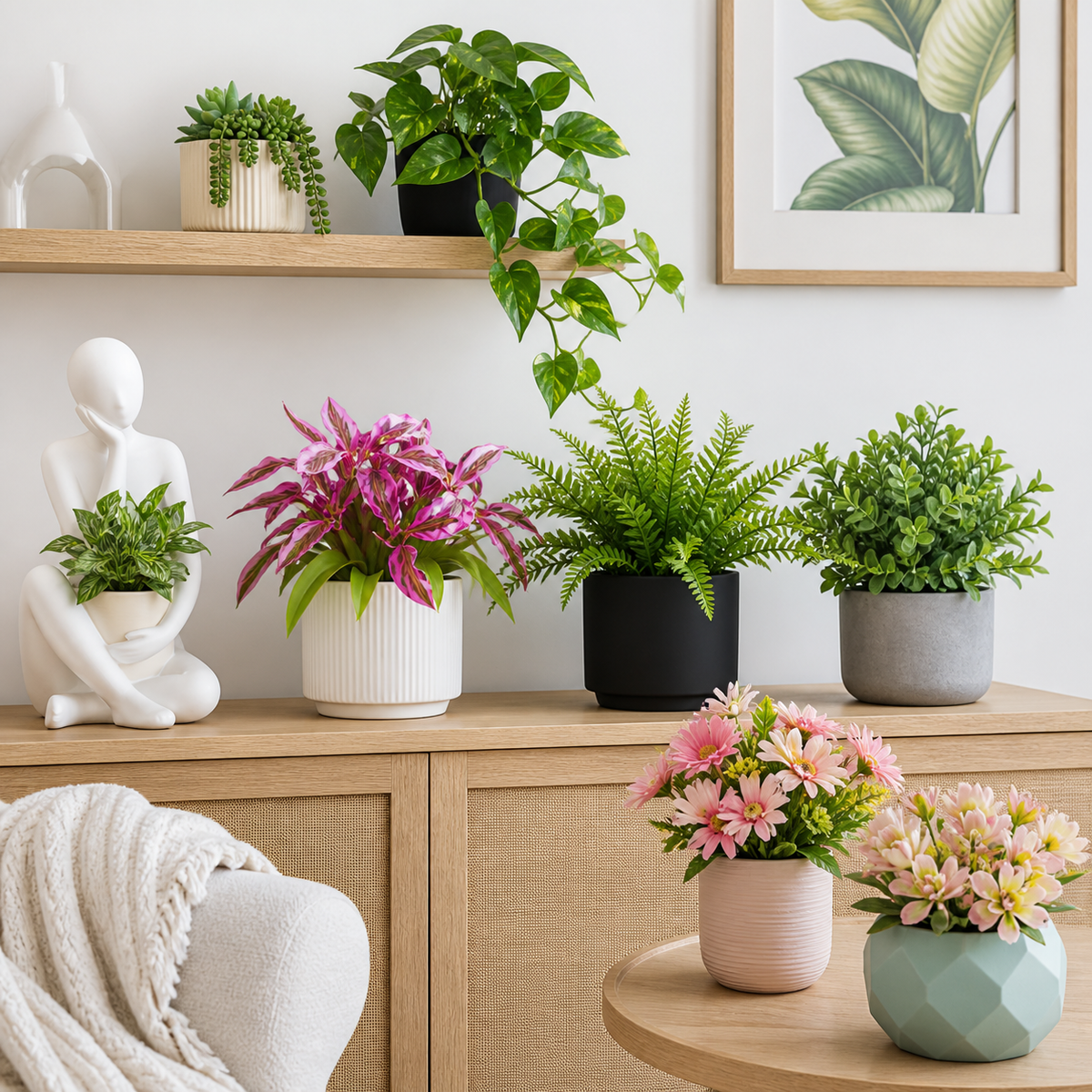 Plantas artificiales decorando una sala