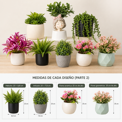 Medidas de cuatro diseños adicionales de plantas artificiales