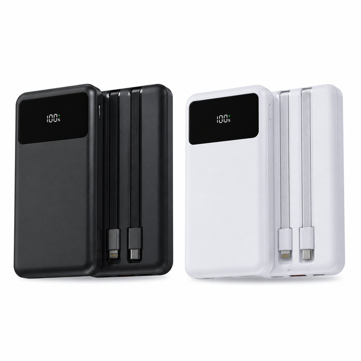 Power bank de 10000 mAh blanco y negro sobre fondo blanco