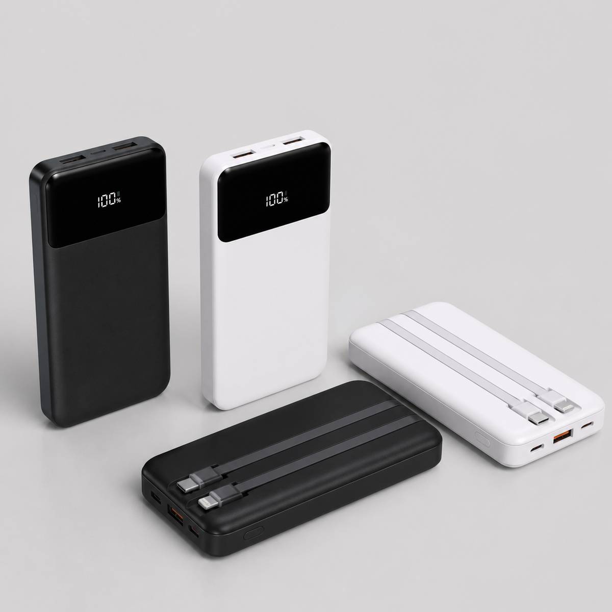 Power bank con cables integrados en dos colores