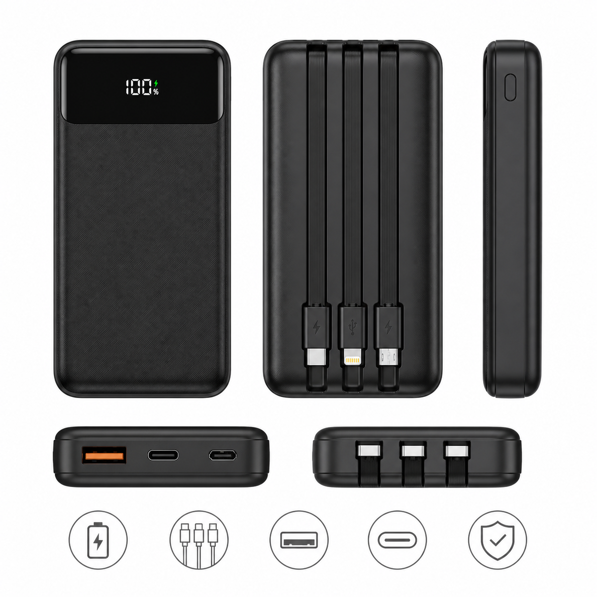 Vistas y funciones del power bank de 10000 mAh