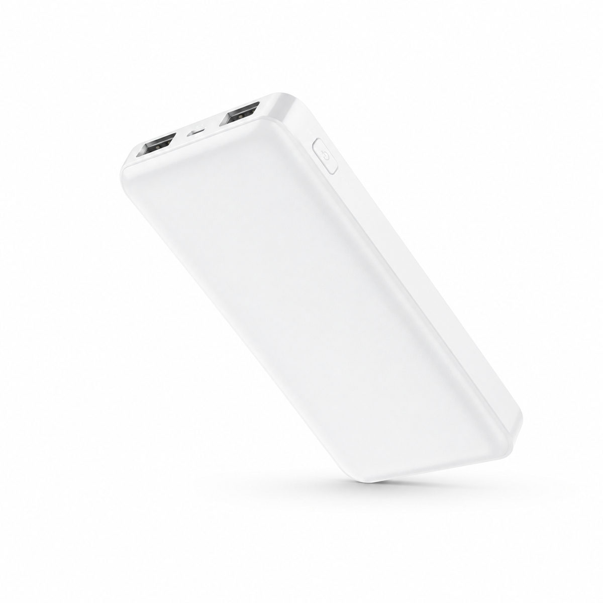 Power bank blanco de 5000 mAh sobre fondo blanco