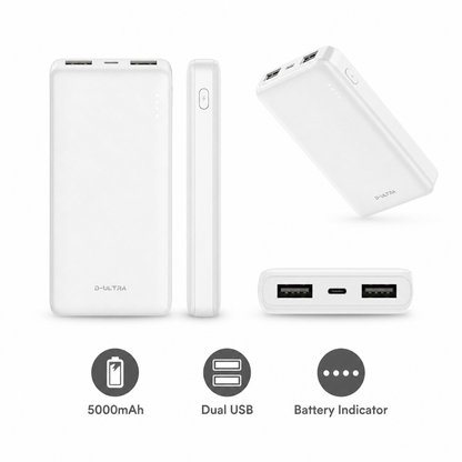 Vistas y funciones del power bank de 5000 mAh