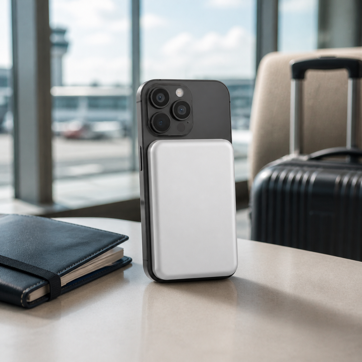 Power bank magnético en contexto de viaje