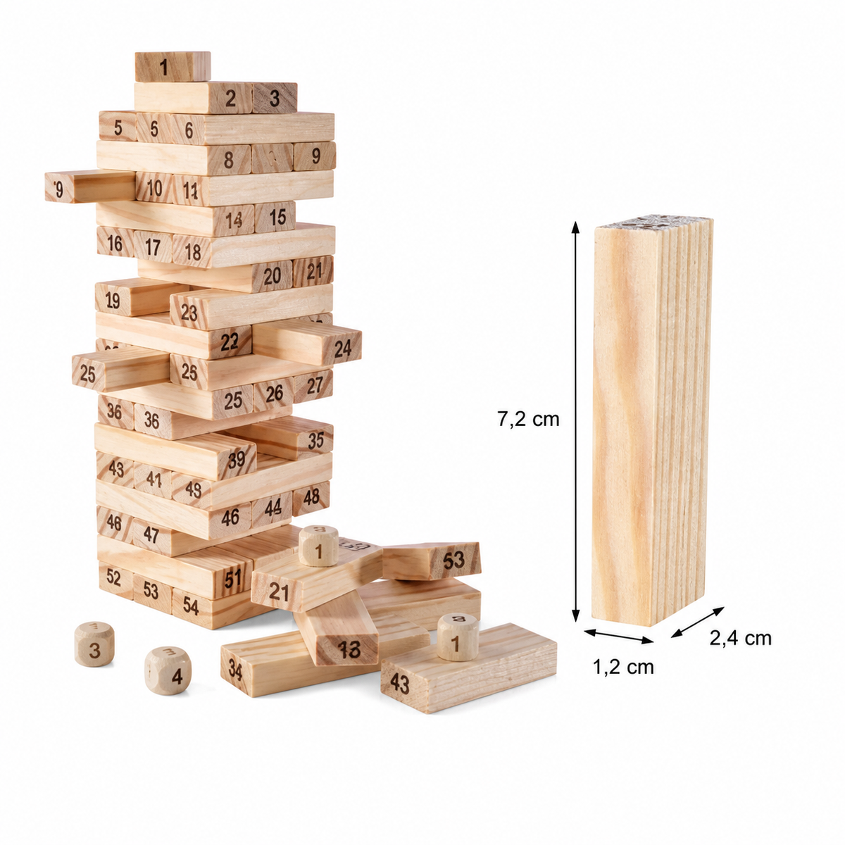 Medidas de los bloques de la torre de madera numerada