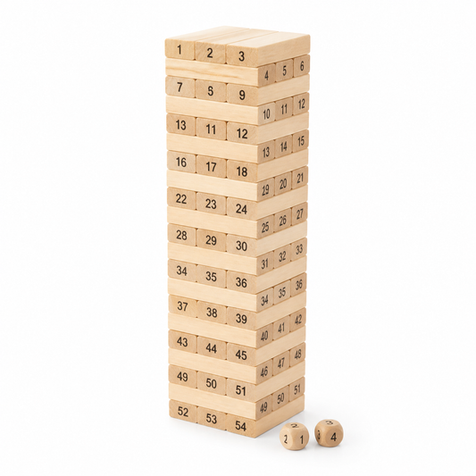 Torre de madera numerada de 54 bloques con dados