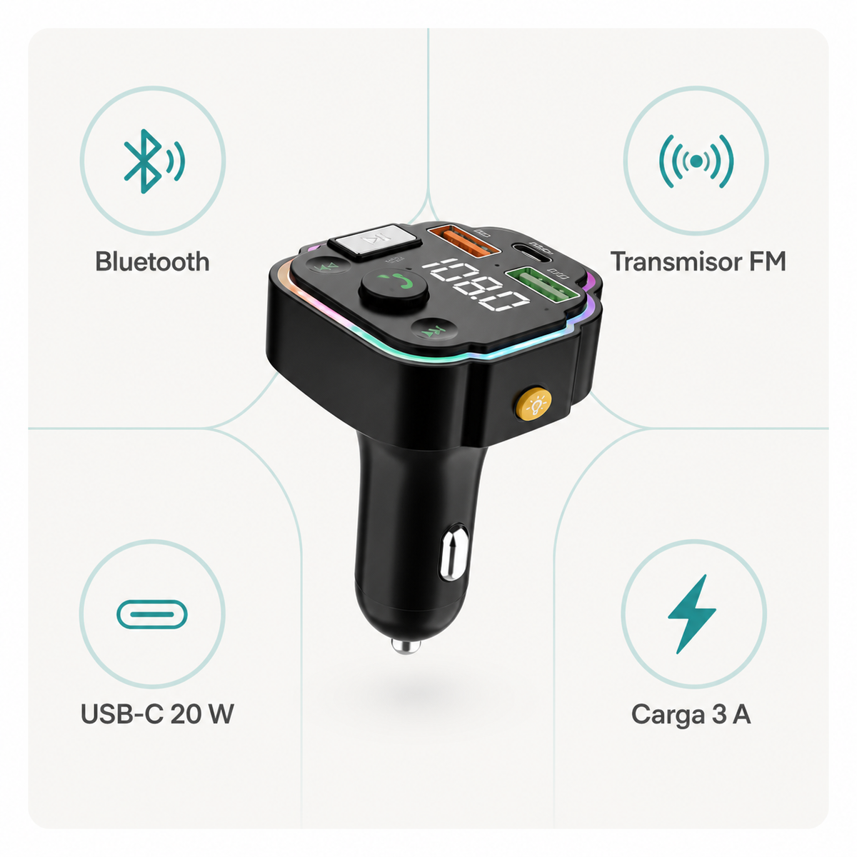 Funciones del transmisor Bluetooth FM para automóvil