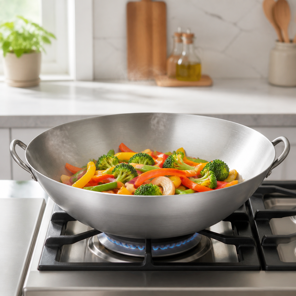 Wok de Acero con Dos Asas 45 cm Espesor 1,5 mm - cocción de verduras