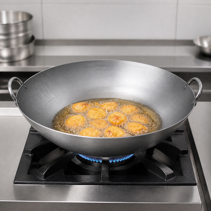 Wok de Acero con Dos Asas 55 cm Espesor 1,5 mm - contexto de fritura