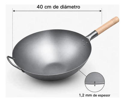 Wok de acero 40 cm con mango de madera, vista 2