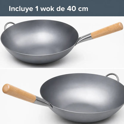 Wok de acero 40 cm con mango de madera, vista 4