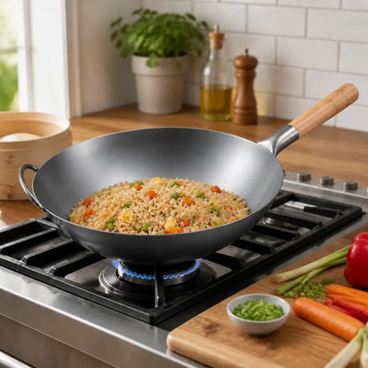 Wok de acero 40 cm con mango de madera, vista 7
