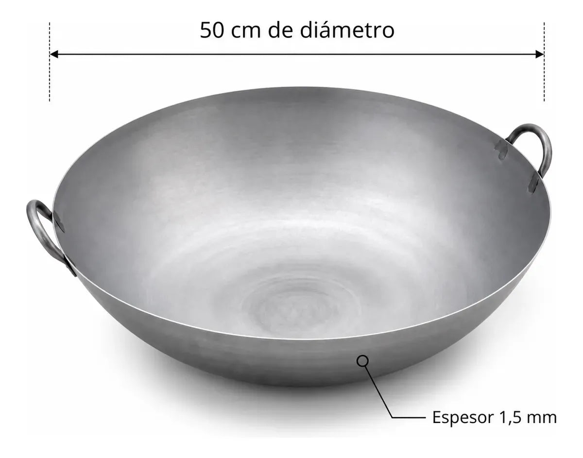 Wok de acero inoxidable 50 cm con dos asas, vista 2