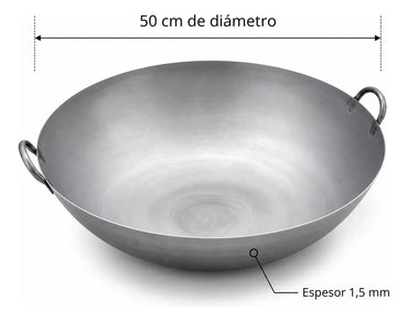 Wok de acero inoxidable 50 cm con dos asas, vista 2