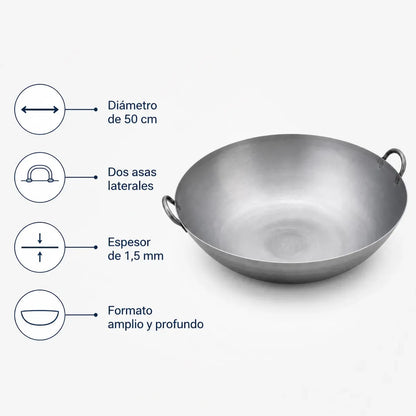 Wok de acero inoxidable 50 cm con dos asas, vista 3