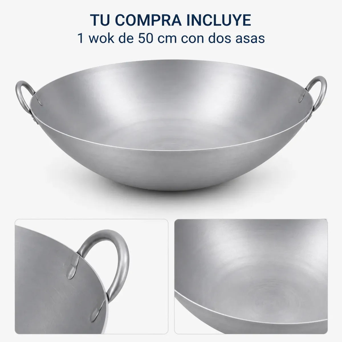 Wok de acero inoxidable 50 cm con dos asas, vista 4