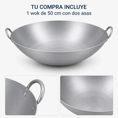 Wok de acero inoxidable 50 cm con dos asas, vista 4