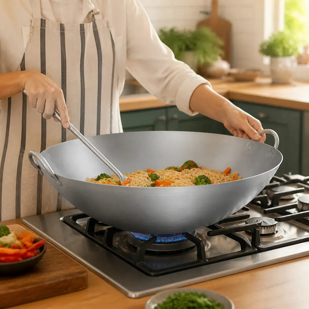 Wok de acero inoxidable 50 cm con dos asas, vista 6