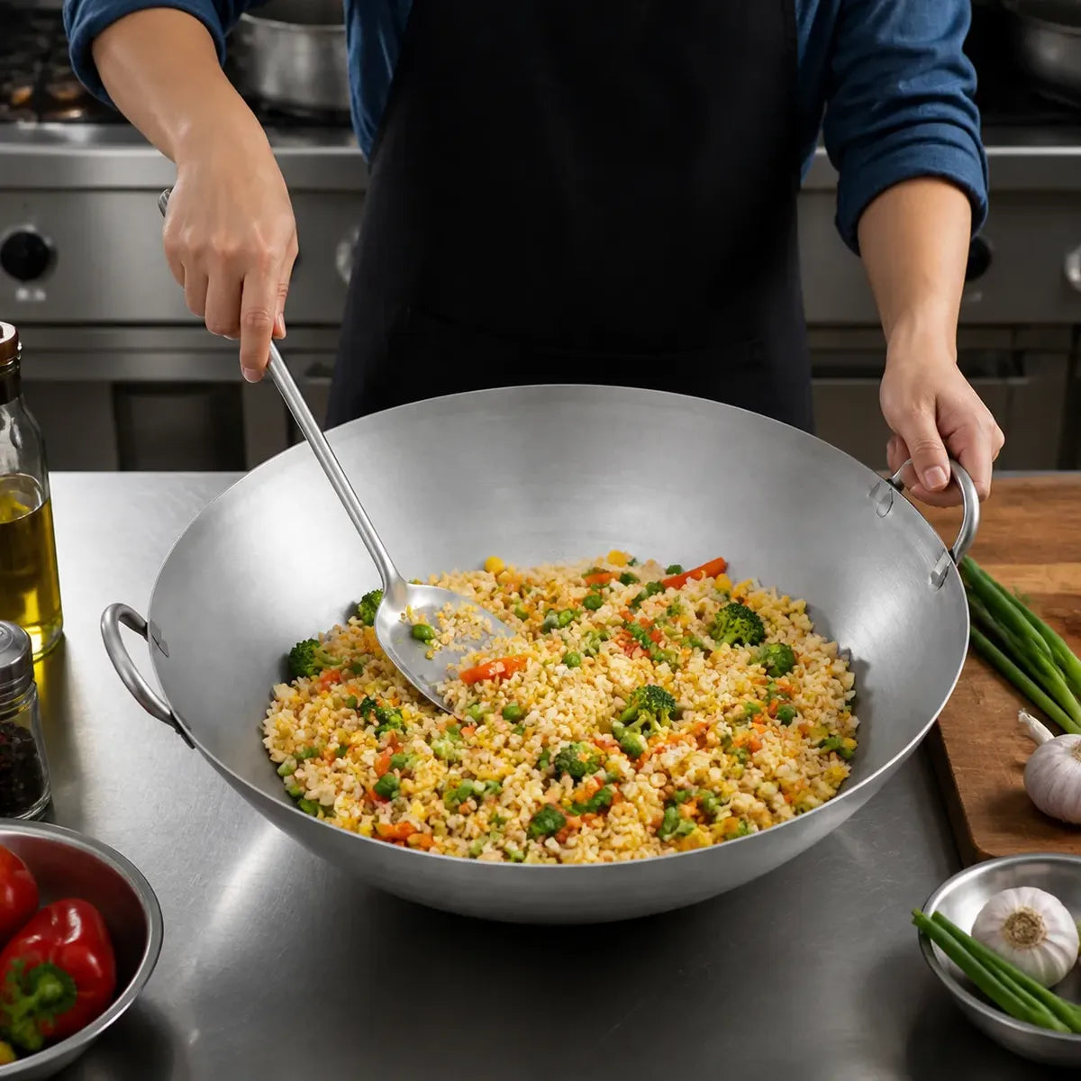 Wok de acero inoxidable 50 cm con dos asas, vista 8