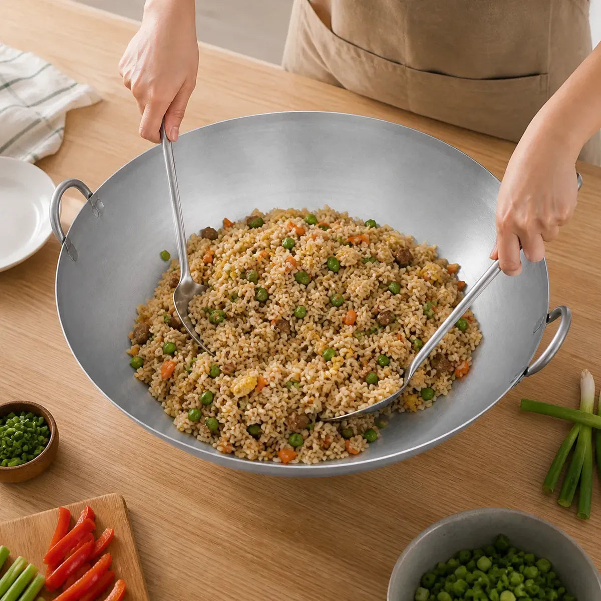 Wok de acero inoxidable 50 cm con dos asas, vista 9