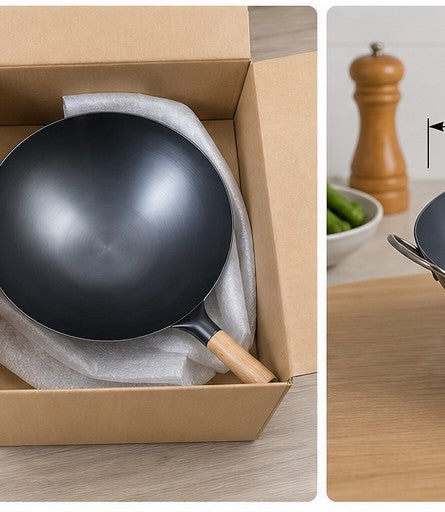 Wok de Hierro 38 cm con Mango de Madera - uso 5